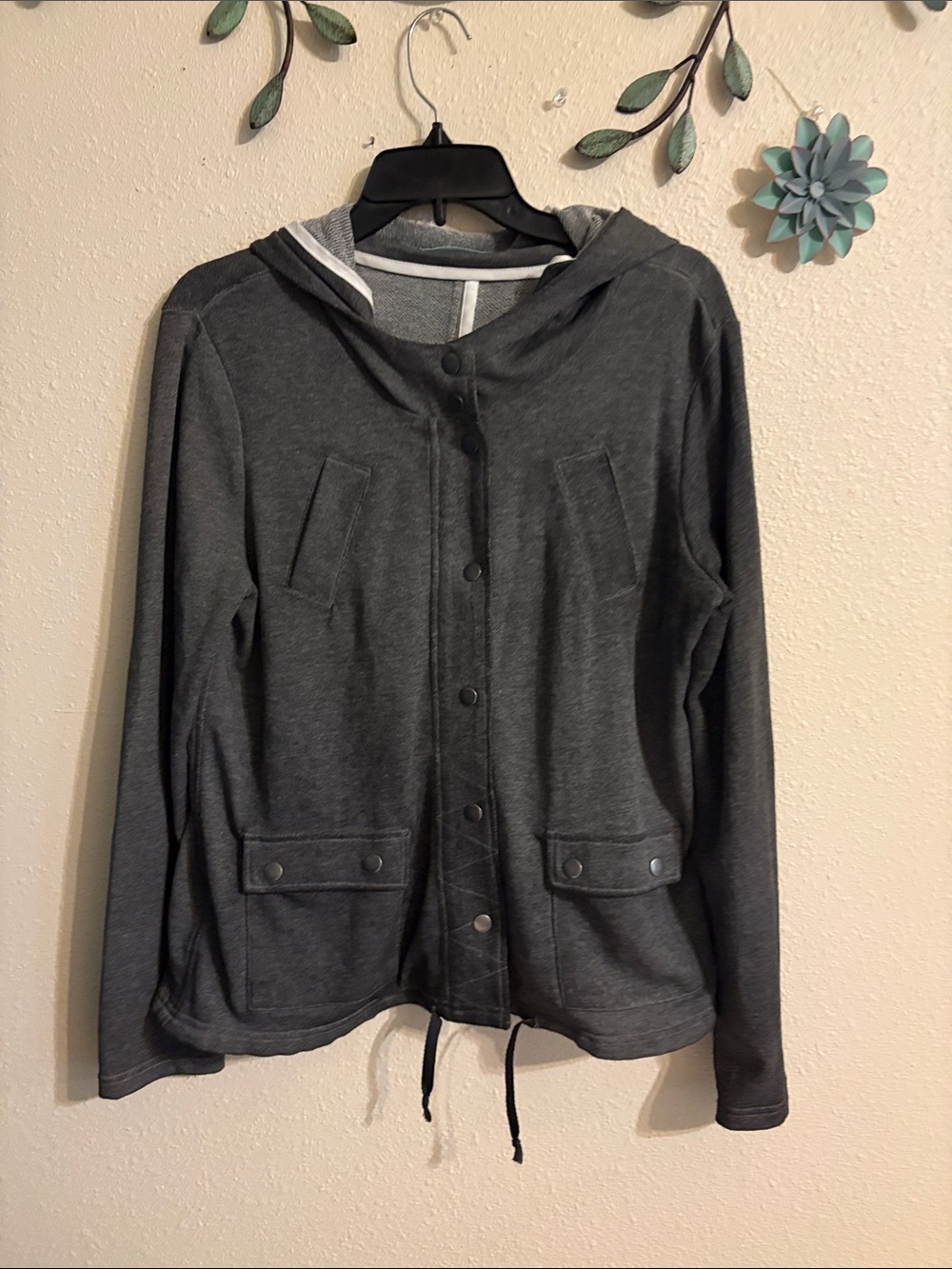 Women's Hooded Button-Front Jacket - Dark Gray